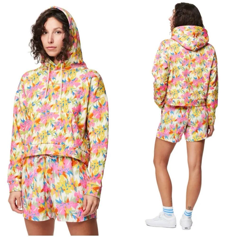 Title Nine Colorful Boxy Organic Cotton Floral Hoodie Like New